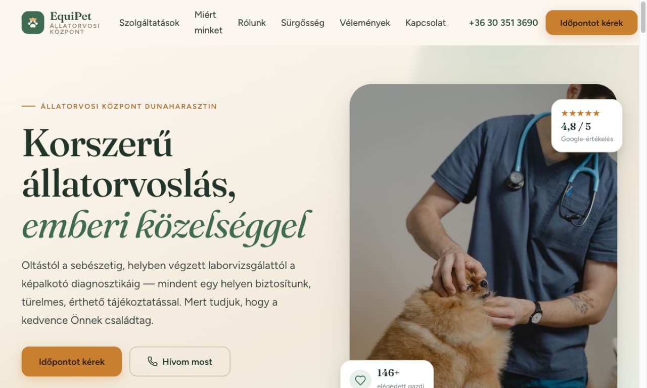 EquiPet Állatorvosi Központ — weboldal