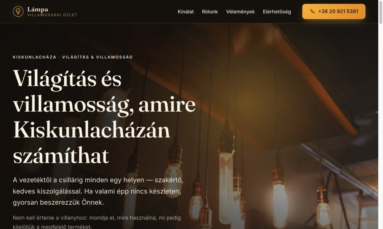 Lámpa Villamossági Üzlet — weboldal
