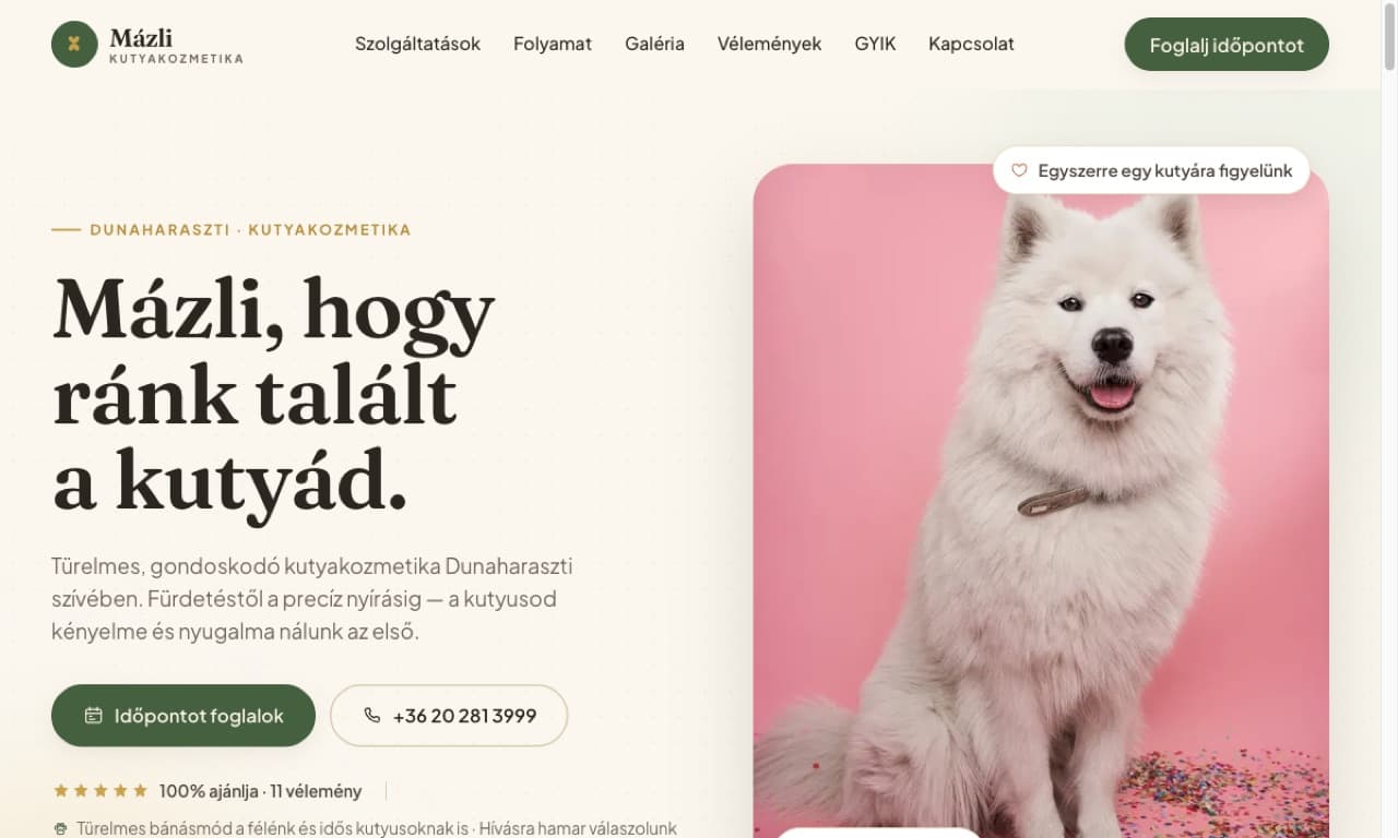 Mázli Kutyakozmetika — weboldal
