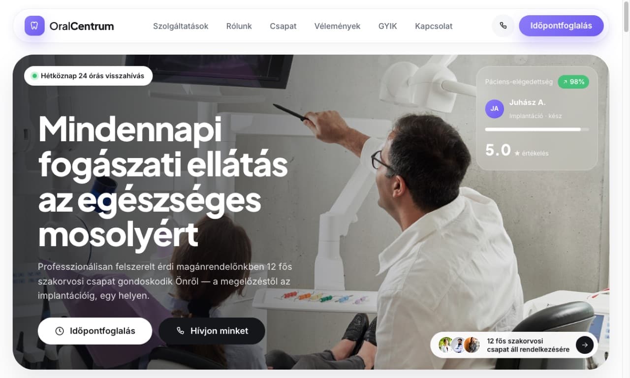 OralCentrum Klinika — weboldal